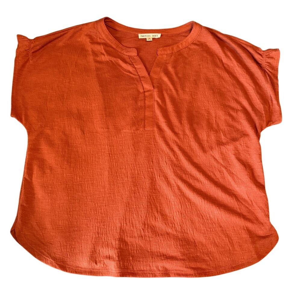 Parallel Skies Women’s Medium Rust Orange Dolman Sleeve Split Neck Top